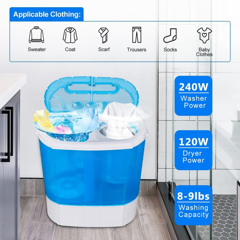 ZenStyle Portable Washer Compact Twin Tub 9.9 LB Mini Top Load Washing Machine Washer/Spinner w/ 6.57 FT Inlet Hose