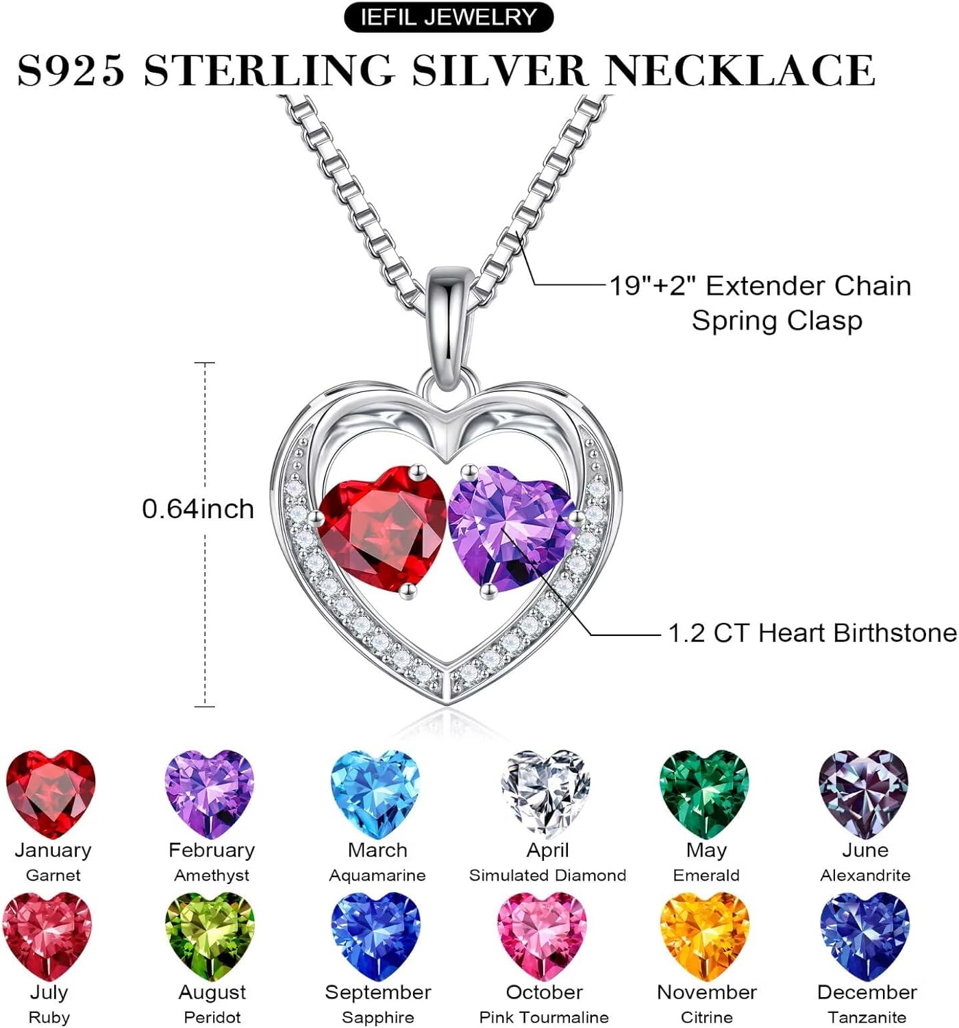 Iefil Easter Gifts for Women Wife - 925 Sterling Silver Birthstone Necklace, Anniversary Birthday Gifts for Women, Jewelry Gifts for Her Wife Mom Daughter