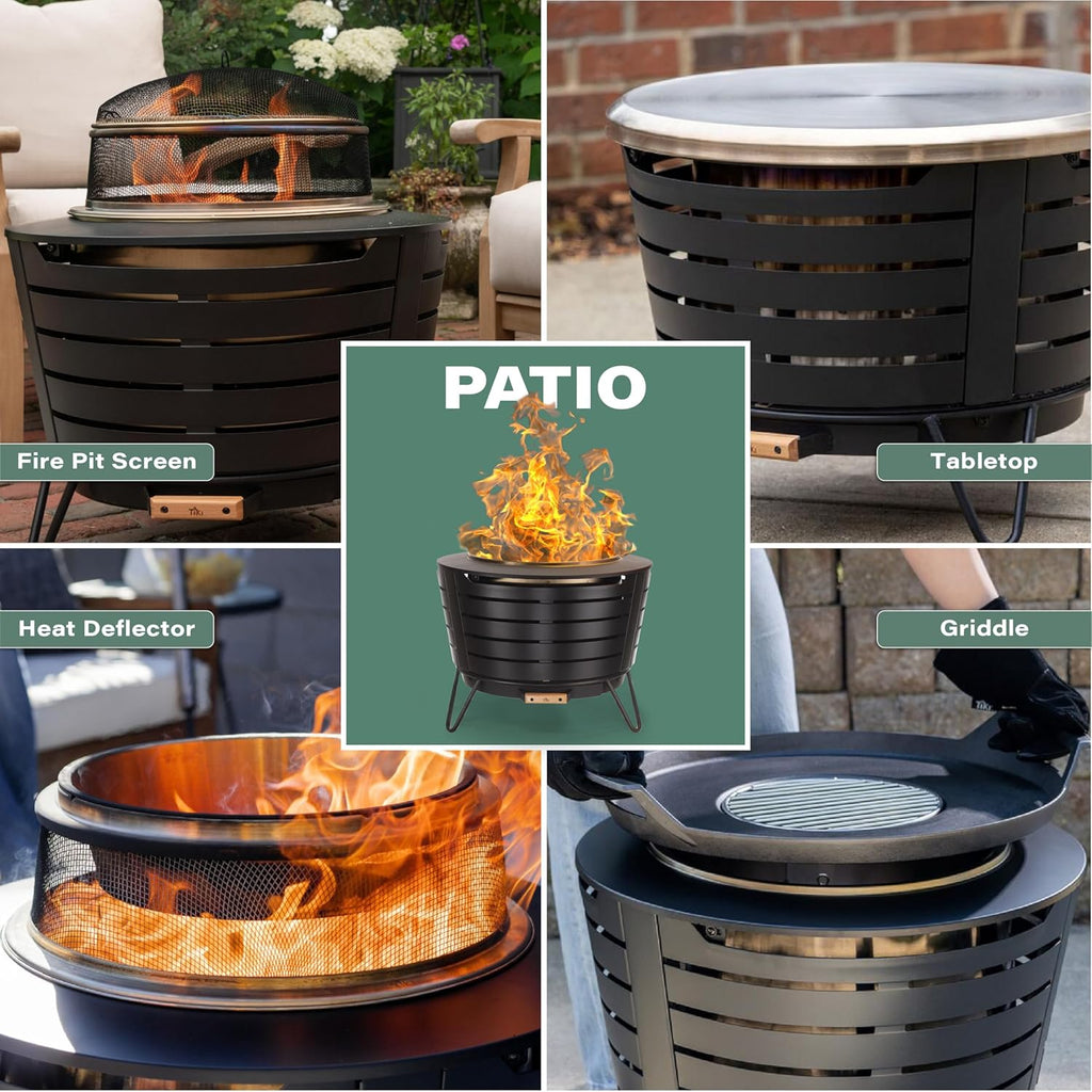 TIKI Patio Smokeless Outdoor Fire Pit  25-Inch Wood-Burning Bonfire with Removable Ash Pan  Stand  and Weather-Resistant Cover