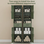 Homhedy 67" H Tall Bathroom Storage Cabinet with 2 Barn Doors and 1 Drawer, Narrow Storage Unit, Adjustable Shelves, Floor Cabinet for Bathroom, Living Room, Entryway, Kitchen, Green, (15.7" W)