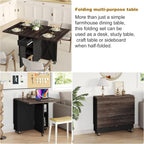 Space Saving Folding Dining Table with 2 Tier Storage-Extendable Drop Leaf Farmhouse Wood Kitchen Dining Room Tables Set for 4, Folding Kitchen Table with 6 Wheels, (Chestnut and Brown)