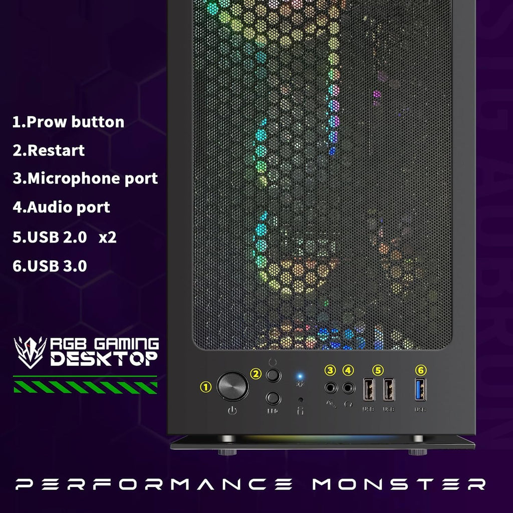 STGAubron Gaming PC Desktop Computer  AMD Ryzen 5 2600 up to 3.9G  GeForce RTX 2060 6G  16G DDR4  512G SSD  600M WiFi  BT 5.0  RGB Fan x4  Windows 11 Home