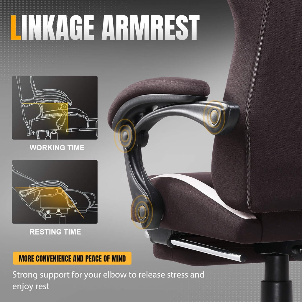 GTPLAYER Gaming Chair with Foot Rest & Pocket Spring Cushion, Breathable Fabric for Home Office Desk, Ergonomic High Back Computer Chair with Headrest & Lumbar Support, Brown