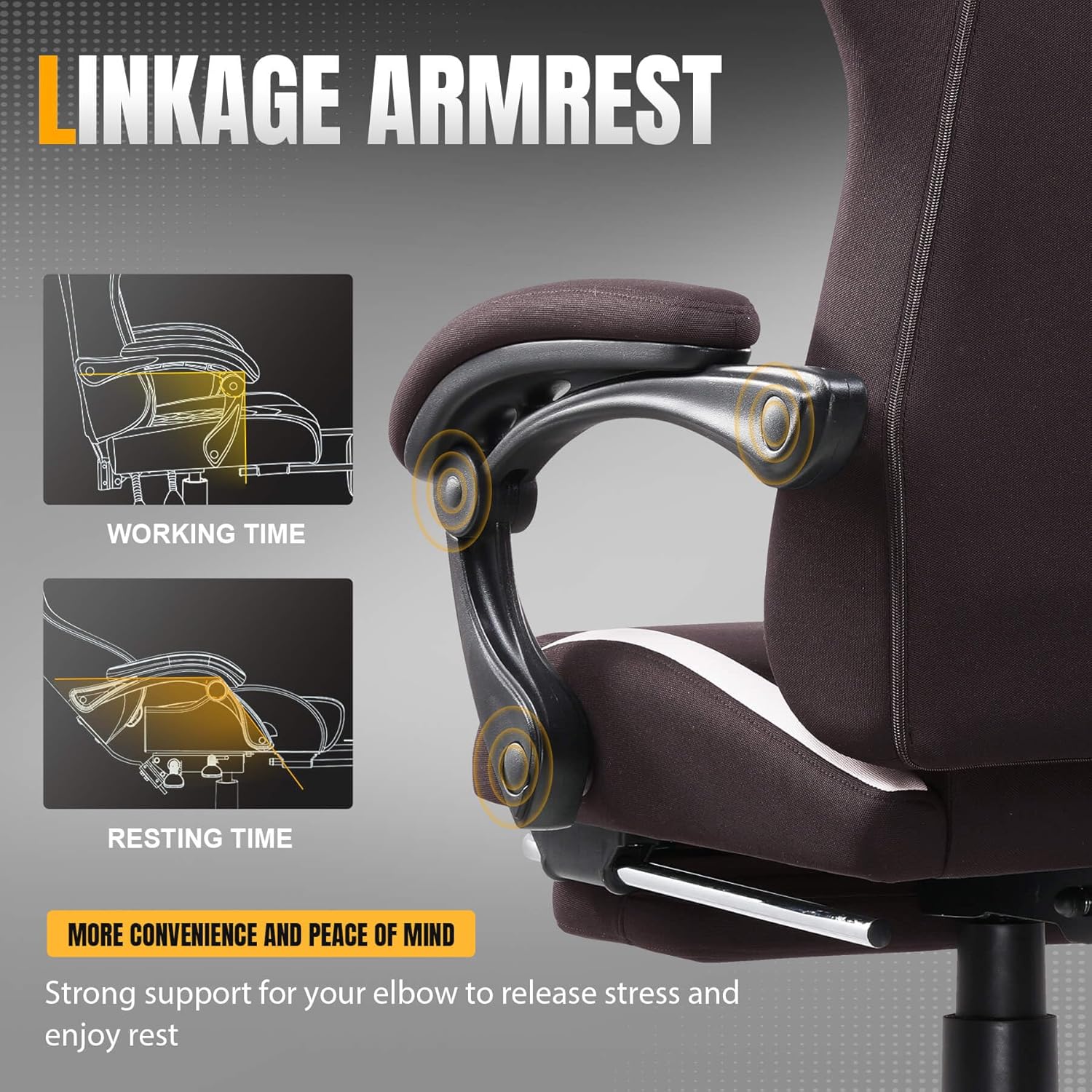 GTPLAYER Gaming Chair with Foot Rest & Pocket Spring Cushion, Breathable Fabric for Home Office Desk, Ergonomic High Back Computer Chair with Headrest & Lumbar Support, Brown