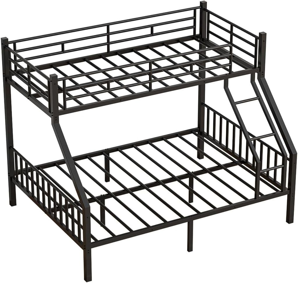 Twin XL Over Queen Bunk Bed, Heavy Duty Queen Bunk Bed for Adults, Metal Bed Frame with Full-Length Guardrails & EVA Padded Anti-Slip Ladder, No Box Spring Needed, Black