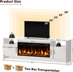 BREEZEHEAT TV Stand with Fireplace-Fireplace TV Stand for 75+ inch TV, LED Entertainment Center for Living Room w/ 36" Fireplace Inserts, TV Console with Cabinet, White