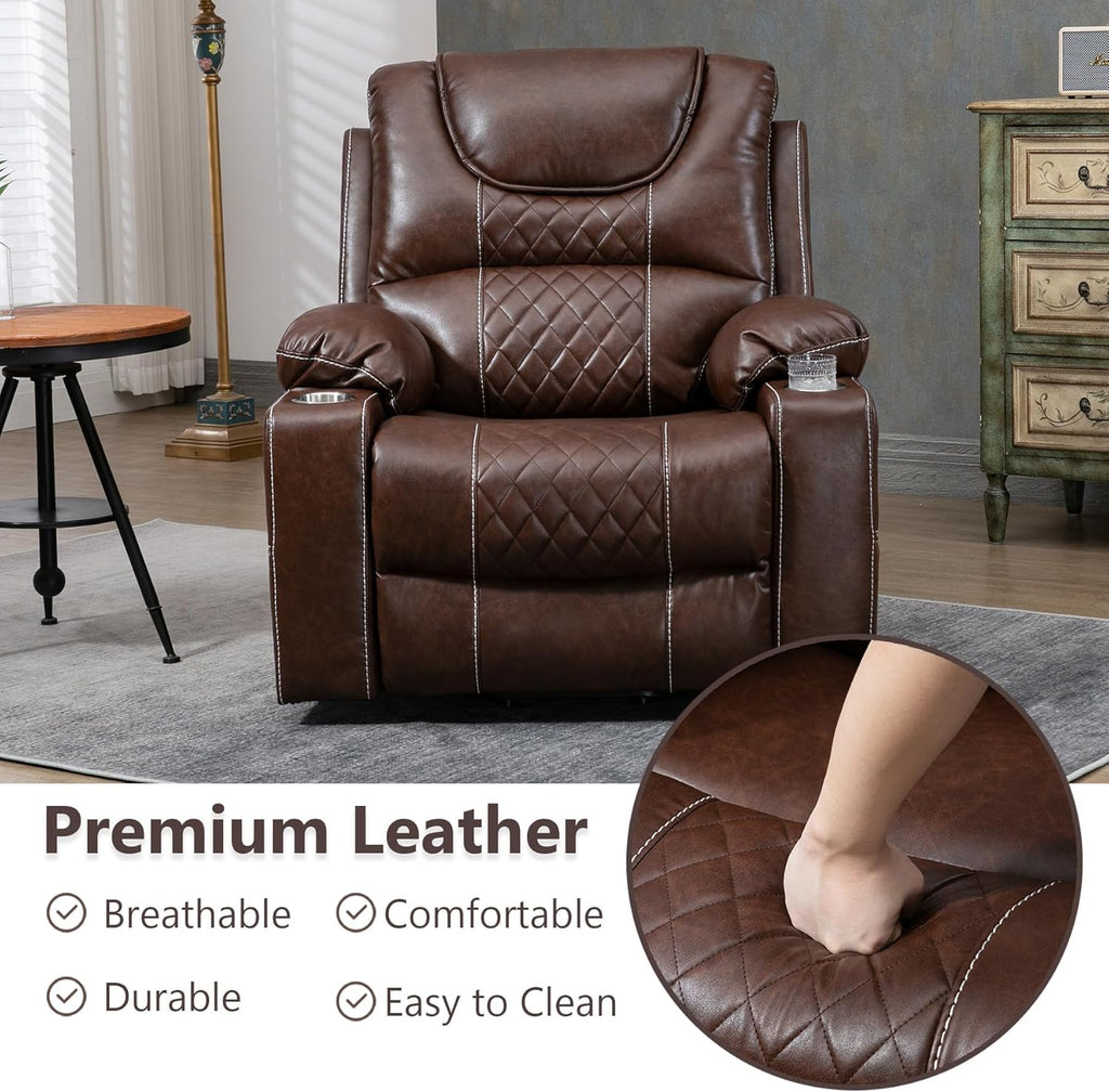 Oversized Power Lift Recliner Chair 400 LBS for Big and Tall Elderly, 26" Extra Wide Zero Gravity Electirc Recliner Chair with Massage and Heating, Leather Home Theater Seat, Brown