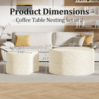 Round Nesting Coffee Table Set of 2,Upholstered Foam Ottoman Footrest Side Table Set,Modern Flannel Circle Coffee Table No Assembly for Living Room Entryway Bedroom,Beige