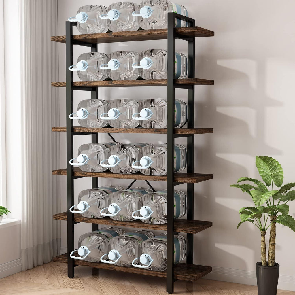 Solid Wood Bookcase and Book Shelves Wood and Metal Shelving Unit 6 Tier Bookshelf Modern Rustic Open Bookshelf Office,Distressed Brown (AY-02-6Tier)