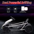 24V Go Kart for Kids 8-12, 300W*2 Motors, 9Ah Battery, 8MPH Speed, Music, Horn, 175lbs Max Load – White