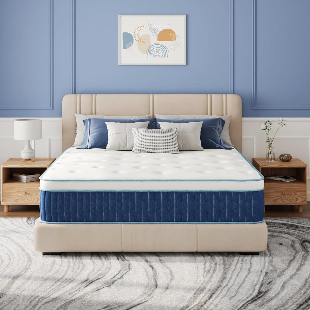 EGOHOME 12 Inch Hybrid Mattress, Queen Mattress in a Box, Fiberglass Free, Just Right Medium Feel, Enhanced Motion Isolation & Edge Support, CertiPUR-US Certified, 60"x80"