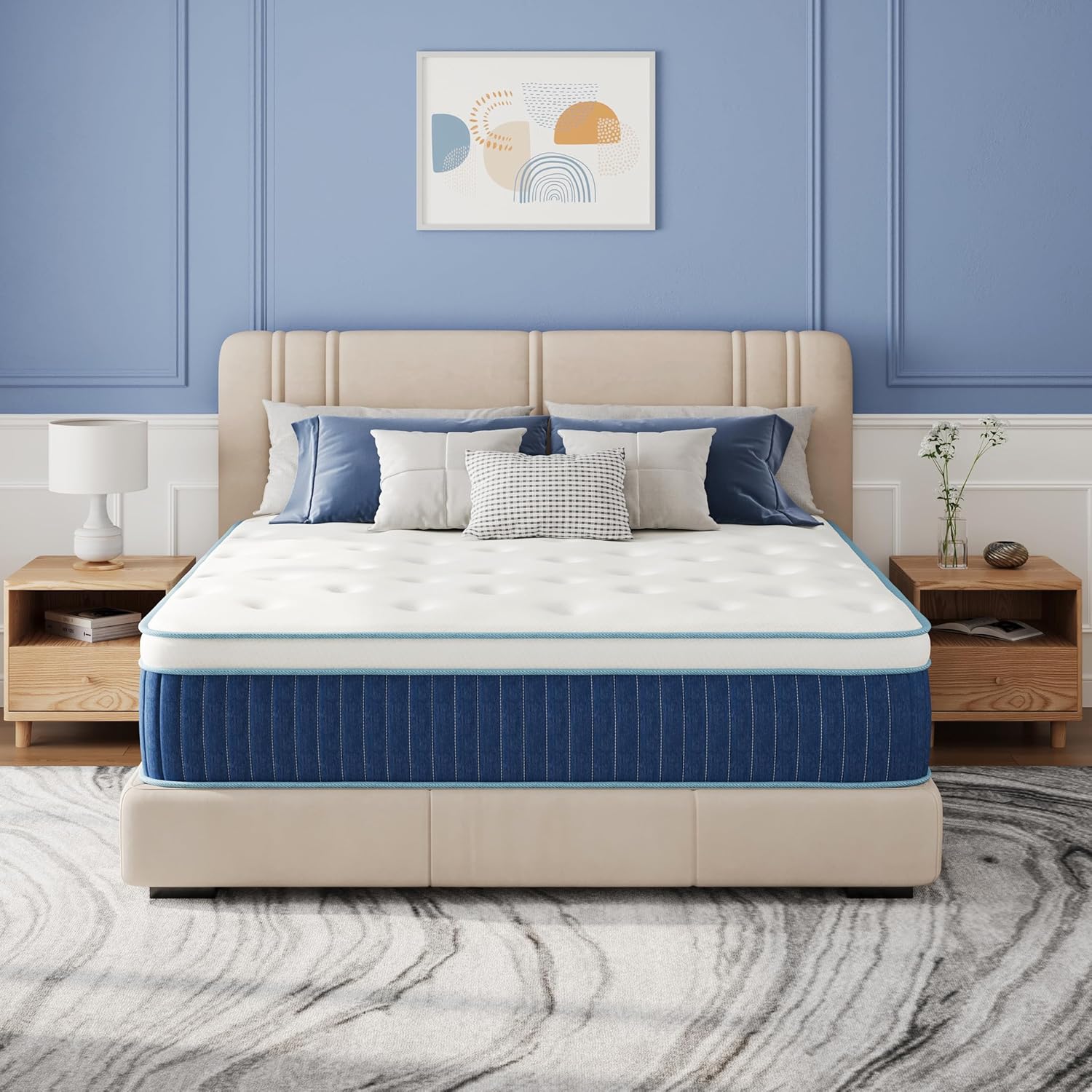 EGOHOME 12 Inch Hybrid Mattress, Queen Mattress in a Box, Fiberglass Free, Just Right Medium Feel, Enhanced Motion Isolation & Edge Support, CertiPUR-US Certified, 60"x80"