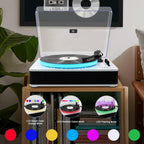 LP&No.1 Record Player with Built-in Stereo Speakers  LED Control  3-Speed Belt-Drive Vinyl Turntable with USB Playback & Recording  Wireless BT Input & Output  Auto Stop  Pitch Control | White Pearl