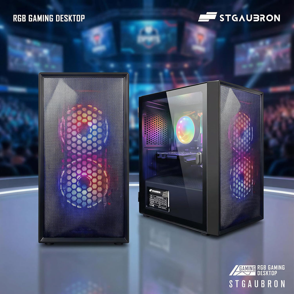 STGAubron Gaming PC Computer Desktop  Intel Core i5 up to 3.6G  Radeon RX 550  16G RAM  512G SSD  WiFi 6  BT 5.0  RGB Fan x2  Windows 11 Home