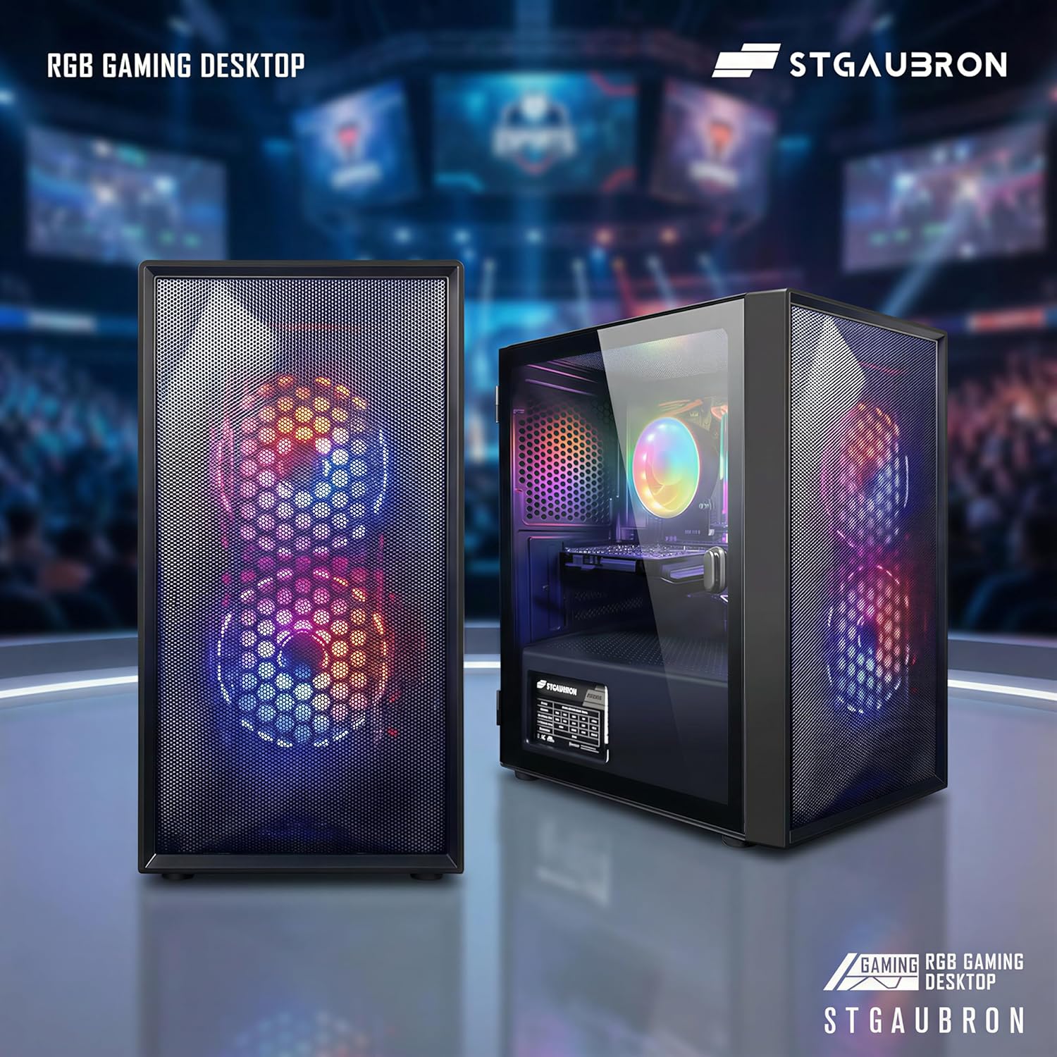 STGAubron Gaming PC Computer Desktop  Intel Core i5 up to 3.6G  Radeon RX 550  16G RAM  512G SSD  WiFi 6  BT 5.0  RGB Fan x2  Windows 11 Home