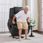 MCombo Electric Power Lift Recliner Chair Sofa with Massage and Heat for Elderly, 3 Positions, 2 Side Pockets, and Cup Holders, USB Ports, Faux Leather 7040 (Grey, Medium)