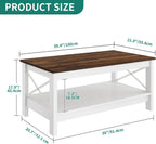 YITAHOME Coffee Table for Living Room, Modern Farmhouse Coffee Table with Storage, 2-Tier Center Table Wood Living Room Table Accent Cocktail with Sturdy Frame, Brown