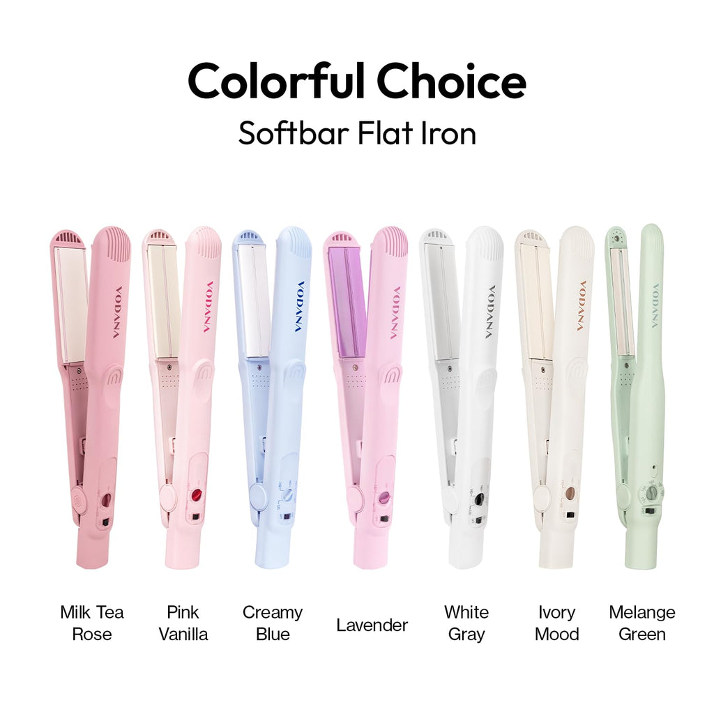 VODANA Professional Softbar Flat Iron - Ceramic Straightener with Patented Silicone Bar, Smooth & Quick Styling, Healthy Hair Solution, Dual Voltage for Worldwide Use (1.5 inch, Milk Tea Rose)