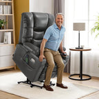 MCombo Large Triple Motor Power Lift Recliner Chair with Massage and Dual Heating, Adjustable Headrest for Tall Elderly People, Faux Leather 7634 (Dark Grey, Large)