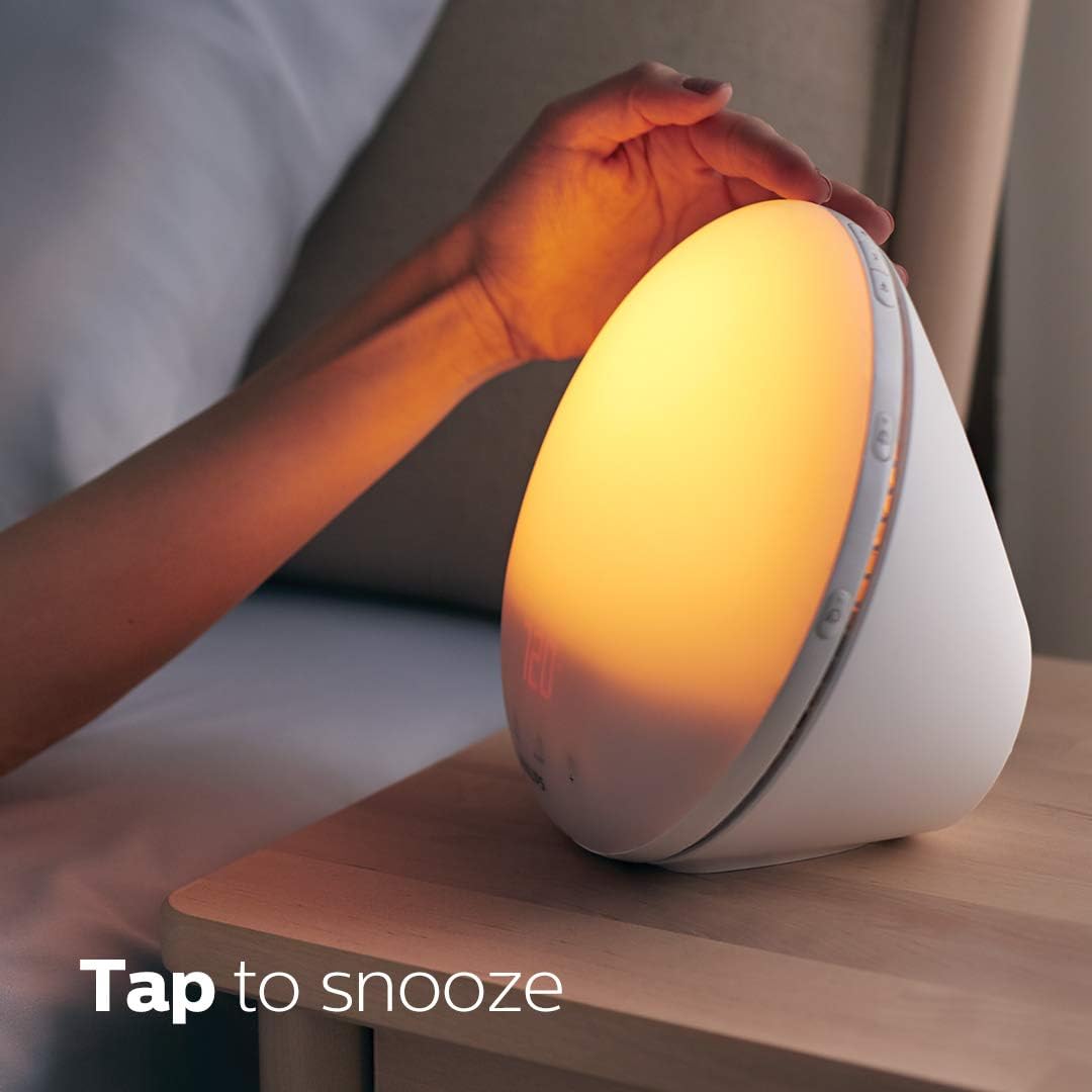 Philips SmartSleep Wake-up Light  Colored Sunrise and Sunset Simulation  5 Natural Sounds  FM Radio & Reading Lamp  Tap Snooze  HF3520/60