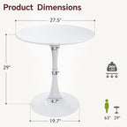 Round Dining Table 27.5" White Tulip Table with Pedestal Base for 2-4 People Small Space - Kitchen Living Room Cafe