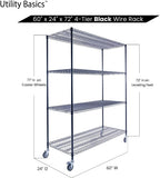 NSF Commercial 4-Tier Wire Shelving with Wheels, 60"x24"x72" Heavy Duty Metal Shelves 3200 lbs Max Capacity, Black Storage Rack for Garage Kitchen Pantry Warehouse