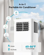 EUHOMY Portable Air Conditioners 10,000 BTU, 4-in-1 Air Conditioner Portable Up to 450 Sq.Ft. with Cool, Fan, Dehumidifier, Sleep, Portable AC Unit with LED Remote & 24H Timer, Installation Kits