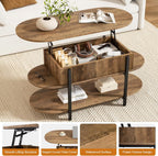 FABATO 41.7" Oval Lift Top Coffee Table, Fluted Wood Center Table with Hidden Storage, 3 Tier Small Tables with Curved Edge, Modern Narrow Coffee Table for Living Room Reception Room, Vintage Oak