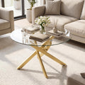 Giantex Round Glass Coffee Table, 31.5" Modern Center Table with Tempered Glass Top & Geometric Metal Frame, Clear Accent Cocktail Table, Small Coffee Table for Living Room, Small Spaces (Gold)