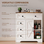 Vabches Farmhouse Storage Cabinet with 2 Doors and 4 Drawers, Freestanding Bathroom Storage Cabinet Kitchen Pantry, Floor Hutch Cupboard for Living Room/Bathroom/Kitchen.(Antique White