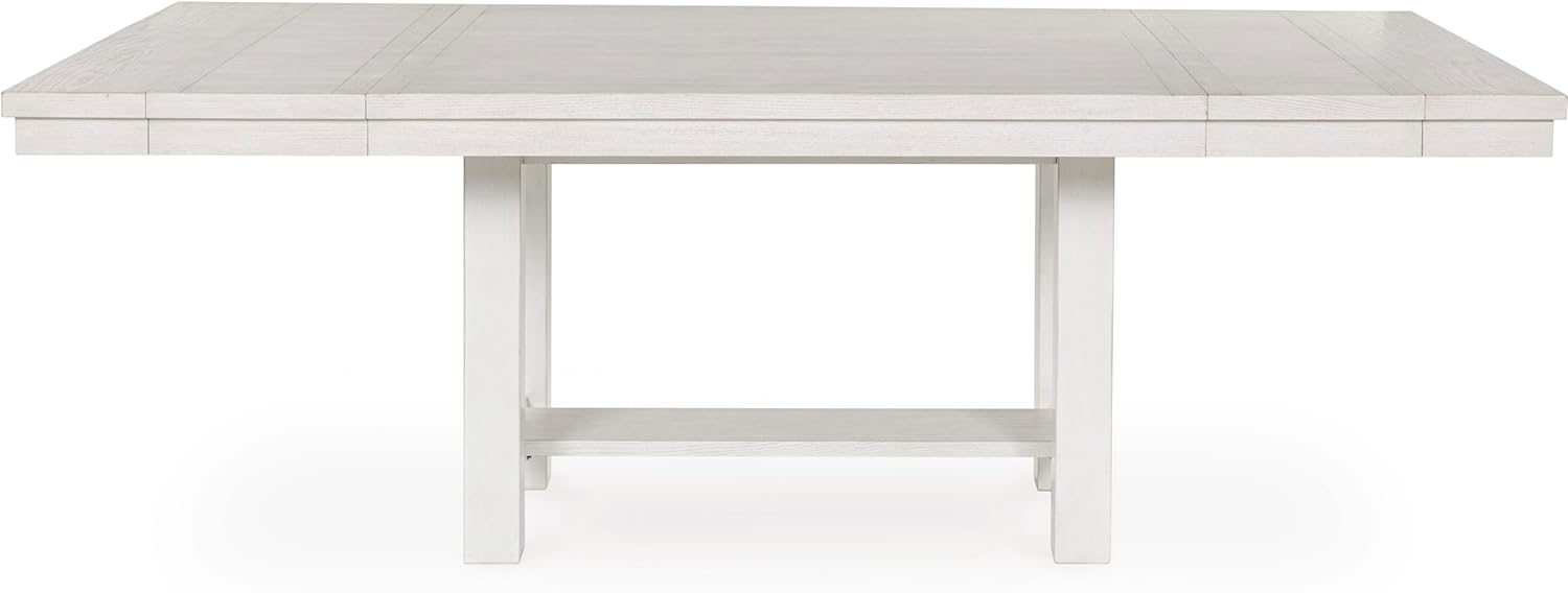 Signature Design by Ashley Robbinsdale Casual Removable Center Leaf Dining Extension Table with Trestle Base, Wood, Ash Veneer, Tabletop with Planked Effect, 2 Removable Center Leaves, Seats 8, White