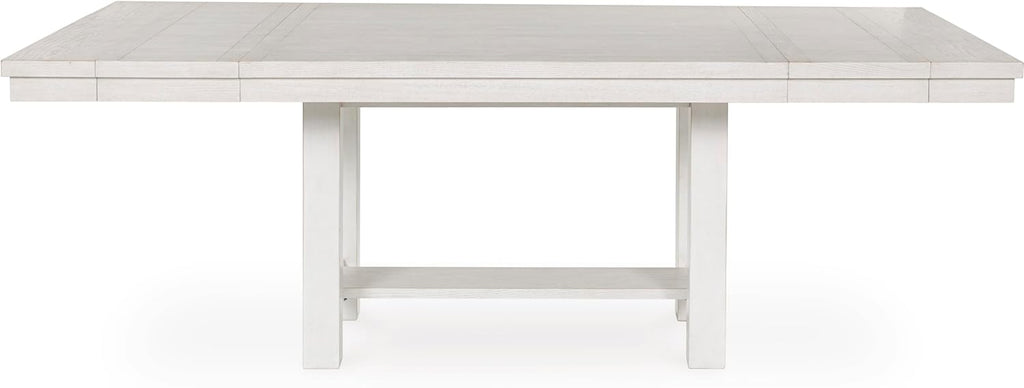 Signature Design by Ashley Robbinsdale Casual Removable Center Leaf Dining Extension Table with Trestle Base, Wood, Ash Veneer, Tabletop with Planked Effect, 2 Removable Center Leaves, Seats 8, White