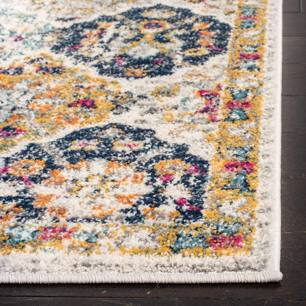 SAFAVIEH Madison Collection Area Rug - 12' Square, Cream & Multi, Boho Chic Distressed Design, Non-Shedding & Easy Care, Ideal for High Traffic Areas in Living Room, Bedroom (MAD611B)