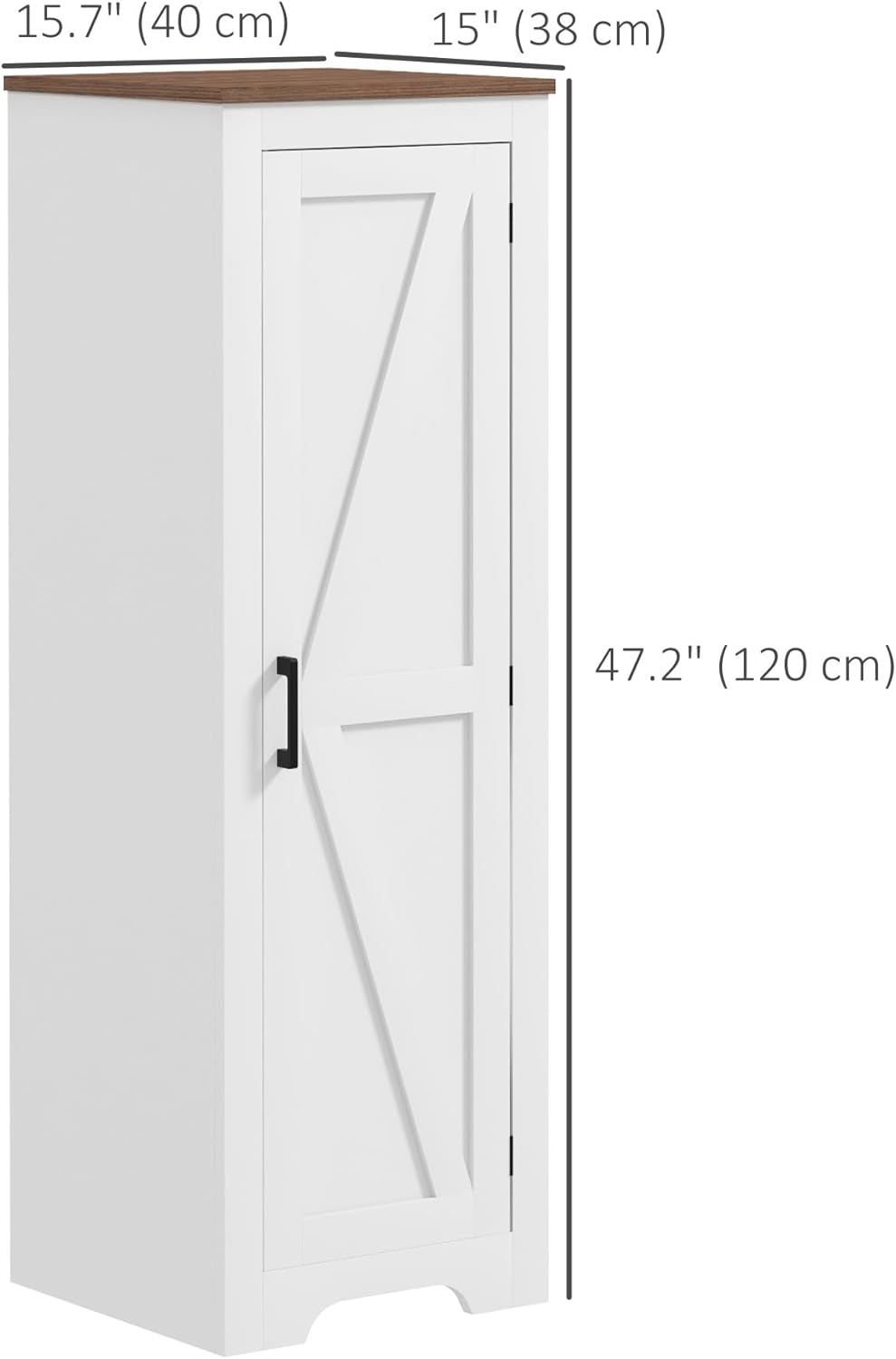HOMCOM Farmhouse Storage Cabinet with Adjustable Shelf, Single Barn Door Small Bathroom Storage Cabinet for Living Room, Floor Pantry Cabinet, White