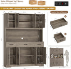 HOSTACK 71" Tall Pantry Cabinet with Charging Station, 55" Wide Kitchen Pantry Storage Cabinet with Countertop, Large Kitchen Hutch with Storage Drawers and Microwave Stand for Dining Room, Ash Grey
