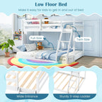Giantex Twin Over Full Bunk Bed, Solid Wood Kids Bunk Bed with Full-Length Guardrails & Ladder, Low Bunk Beds with Slats Support for Kids, Teens, No Box Spring Needed, White