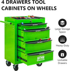 Iron-Top Rolling Tool Chest with Lockable Wheels and Side Handles, 7-Drawer Tool Storage Cabinet with Ball Bearing for Garage, Repair Shop, Required Assembly, Large Storage Capacity (Iron, 4-Green)