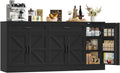 71” Large Sideboard Buffet Cabinet with Storage, Farmhouse Buffet Cabinet with Adjustable Shelves and 3 Door Shelves, Wood Coffee Bar Console Table for Kitchen, Dining Room (Black)