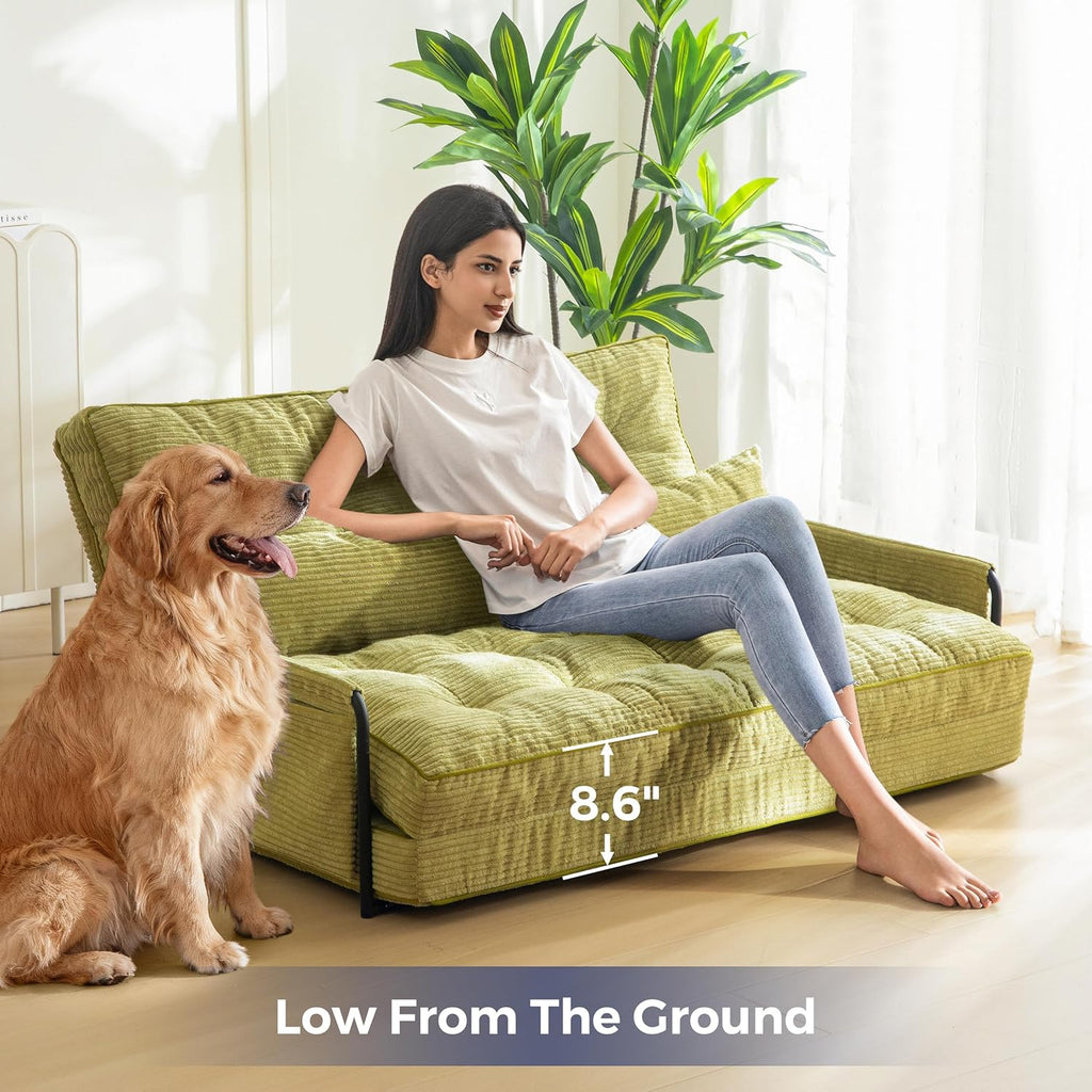 MAXYOYO Adjustable Floor Sofa Couch with 2 Pillows, Multi-Functional Bean Bag Bed, 5-Position Foldable Lazy Sofa Sleeper Bed with Armrest, Versatile Floor Seating for Reading, Green, Double