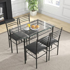 Giantex 5 Piece Dining Table Set, Kitchen Dining Set with Tempered Glass Table Top and 4 Upholstered Chairs, Dinette Set for 4 for Breakfast Nook Dining Room Kitchen (Black)