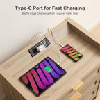 SICOTAS Rattan Nightstands Set of 2 Bedside Table - Larger Night Stand with Type-C Charging Station, 3 Drawers Storage, Boho Night Stands End Table for Bedroom Office - Light Oak