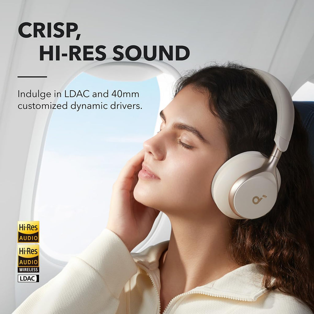 Soundcore by Anker, Space One, Active Noise Cancelling Headphones, 2X Stronger Voice Reduction, 40H ANC Playtime, App Control, LDAC Hi-Res Audio, Comfortable Fit, Clear Calls, Bluetooth 5.3 (White)