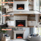 28 Inches Electric Fireplace Insert with Trim Kit, Wall Mounted & Recessed Electric Fireplace Inserts with 8 Flame Colors, Remote Control, 6 Levels Brightness, 9H Timer, Black, 1500W/750W