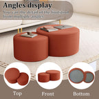 BSHOMGI Nesting Coffee Table Set of 2, Upholstered Round Corduroy Circle Foam Round Side Table for Living Room, Entryway Set, 32"+17" Footrest No Assembly (Orange, 32"+17")
