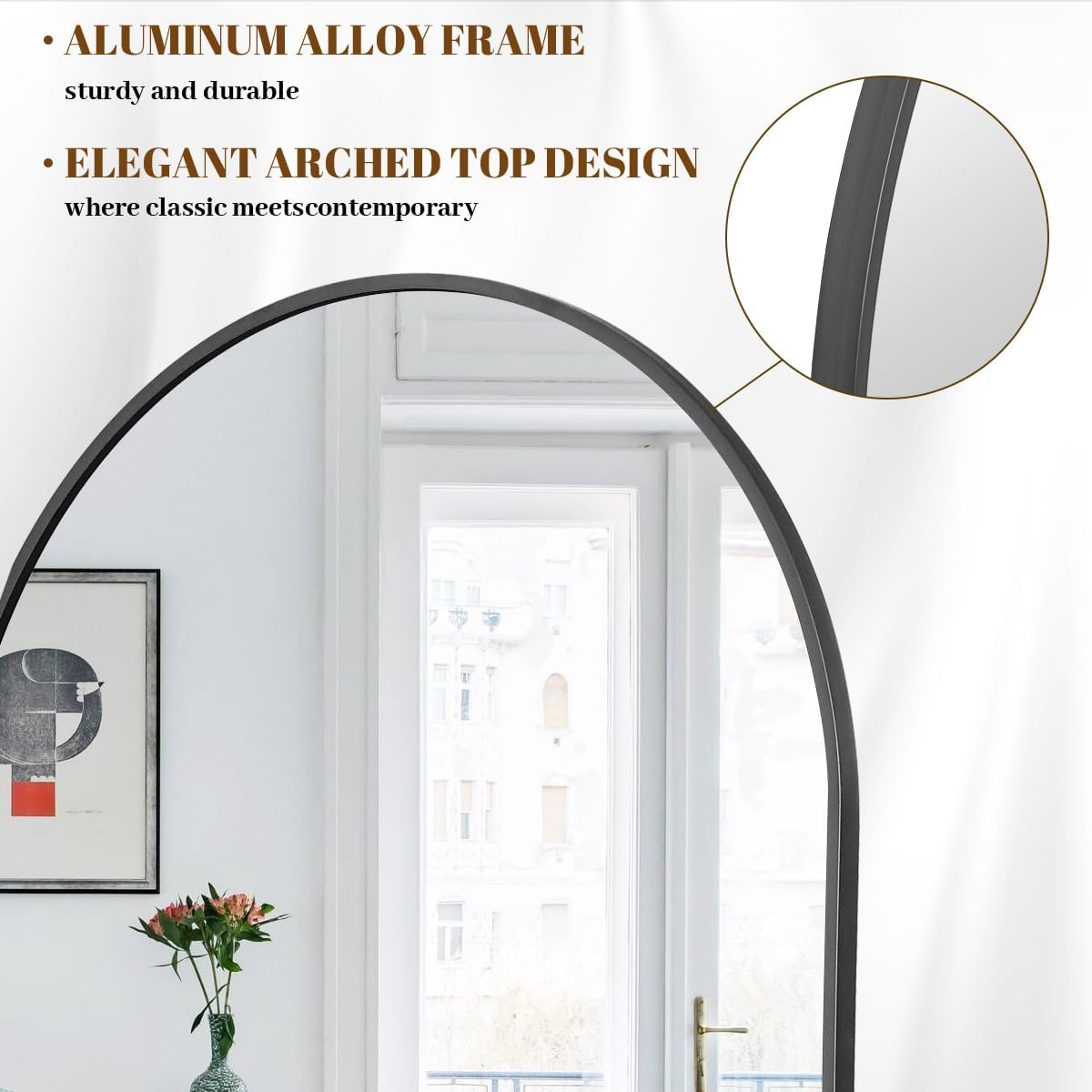 Koonmi 30"x71" Arched Full Length Mirror, Black Large Floor Mirror with Aluminum Alloy Frame Standing Hanging or Leaning Wall-Mounted Full Body Mirror for Living Room and Bedroom