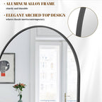 Koonmi 30"x71" Arched Full Length Mirror, Black Large Floor Mirror with Aluminum Alloy Frame Standing Hanging or Leaning Wall-Mounted Full Body Mirror for Living Room and Bedroom