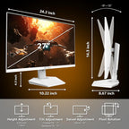 CRUA 27” Gaming Monitor  IPS UHD 3840x2160 4K 160Hz / FHD 320Hz Dual Mode White Computer Monitor  Rotating/Pivot & Height-Adjustable  AMD FreeSync  Built-in Speakers  PIP/PBP  HDMI 2.1 & DP 1.4
