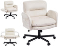 Bestier Criss Cross Office Chair with Flip-Up Arms, Vanity Comfy Chair with Thick Cushion & Wheels, Cross Legged Office Chair for Home Office, Bedroom, Beige Velvet