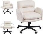 Bestier Criss Cross Office Chair with Flip-Up Arms, Vanity Comfy Chair with Thick Cushion & Wheels, Cross Legged Office Chair for Home Office, Bedroom, Beige Velvet