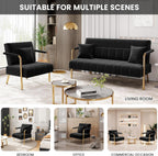 Yaheetech 30" W Modern Sofa Small Sofa Luxurious Velvet Fabric Couch with Gold-Tone Metal Arms and Legs for Living Room, Home Office, Studio Black